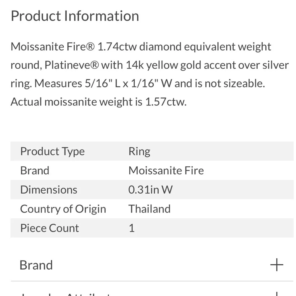 Moissanite Fire Ring Two Tone Crossover 14K Yellow Gold Over 925 Silver Size 7
